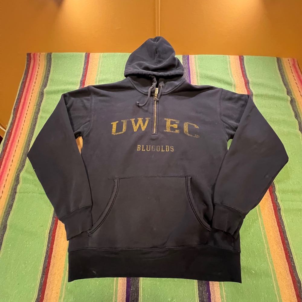 Champion UWEC Blugolds Hoodie Mens Medium Navy Blue 1/4 Zip Pullover Sweatshirt